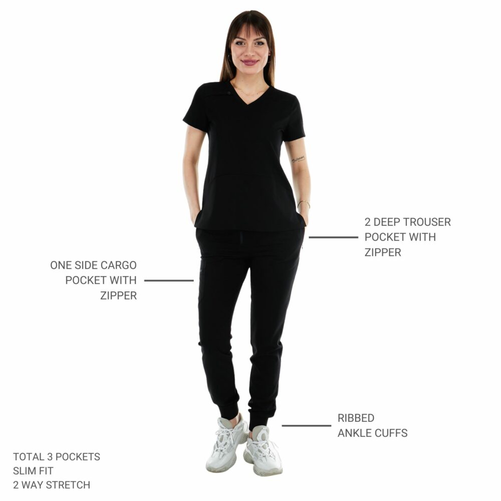 Medgear Women's 12-Pocket Athletic Slim Fit Scrubs Set with Zipper Detail 