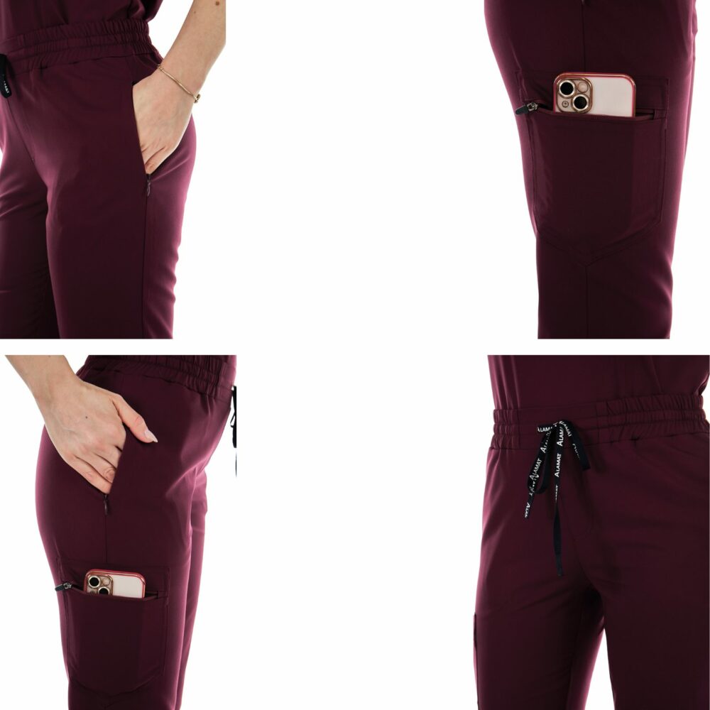 Rubi Slim Scrub Jogger in Burgundy - Women's Pants by Jaanuu