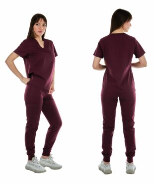 alamat women slim fit burgundy jogger scrub pant 005 6