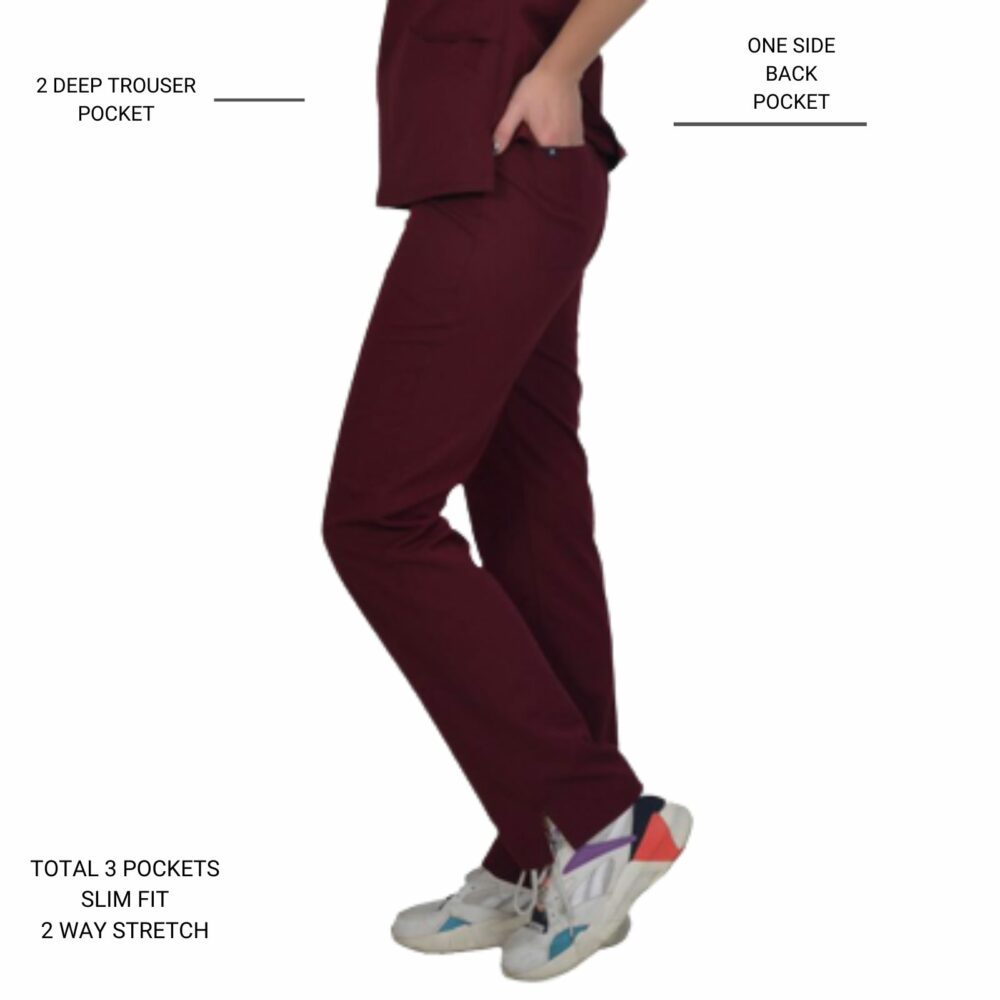 alamat women slim fit burgundy scrub pant 002 2