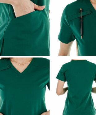 alamat women slim fit hunter green scrub top 005 4